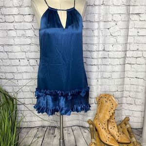 BCBGMaxazria Womens Jeweled Cut Out Ruffle Sleeveless Cocktail Dress‎ Blue 2